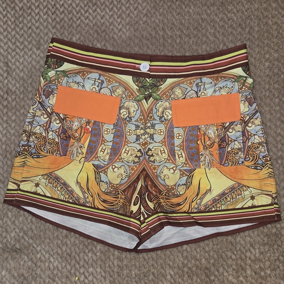 Pants - Colorful Patterned Shorts with Orange Accents Size 2X